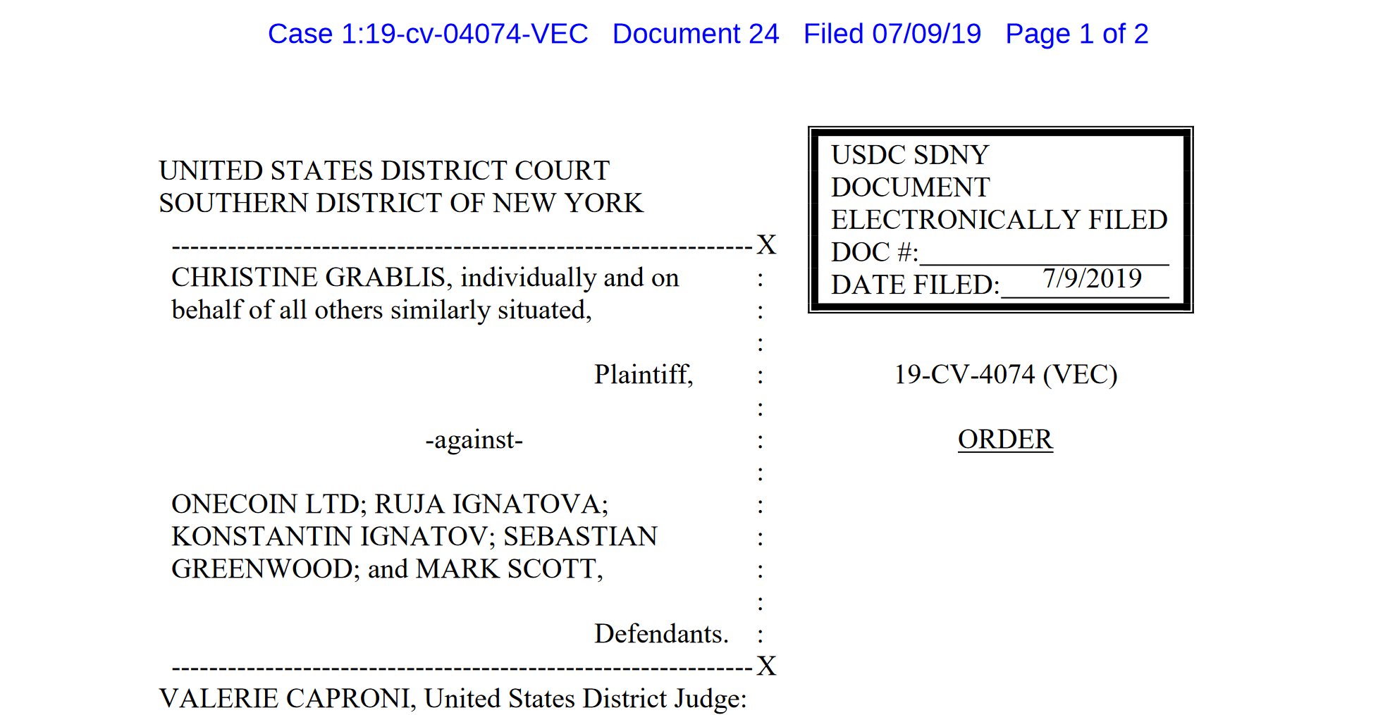 OneCoine Class Action Complaint