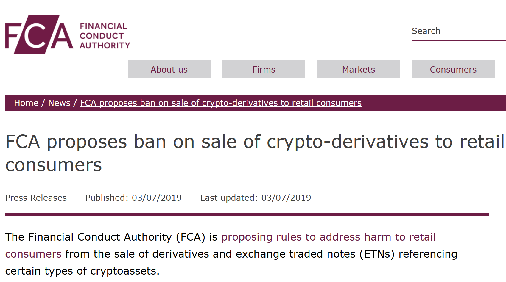 FCA ban crypto derivates FCA considers ban of crypto-derivates