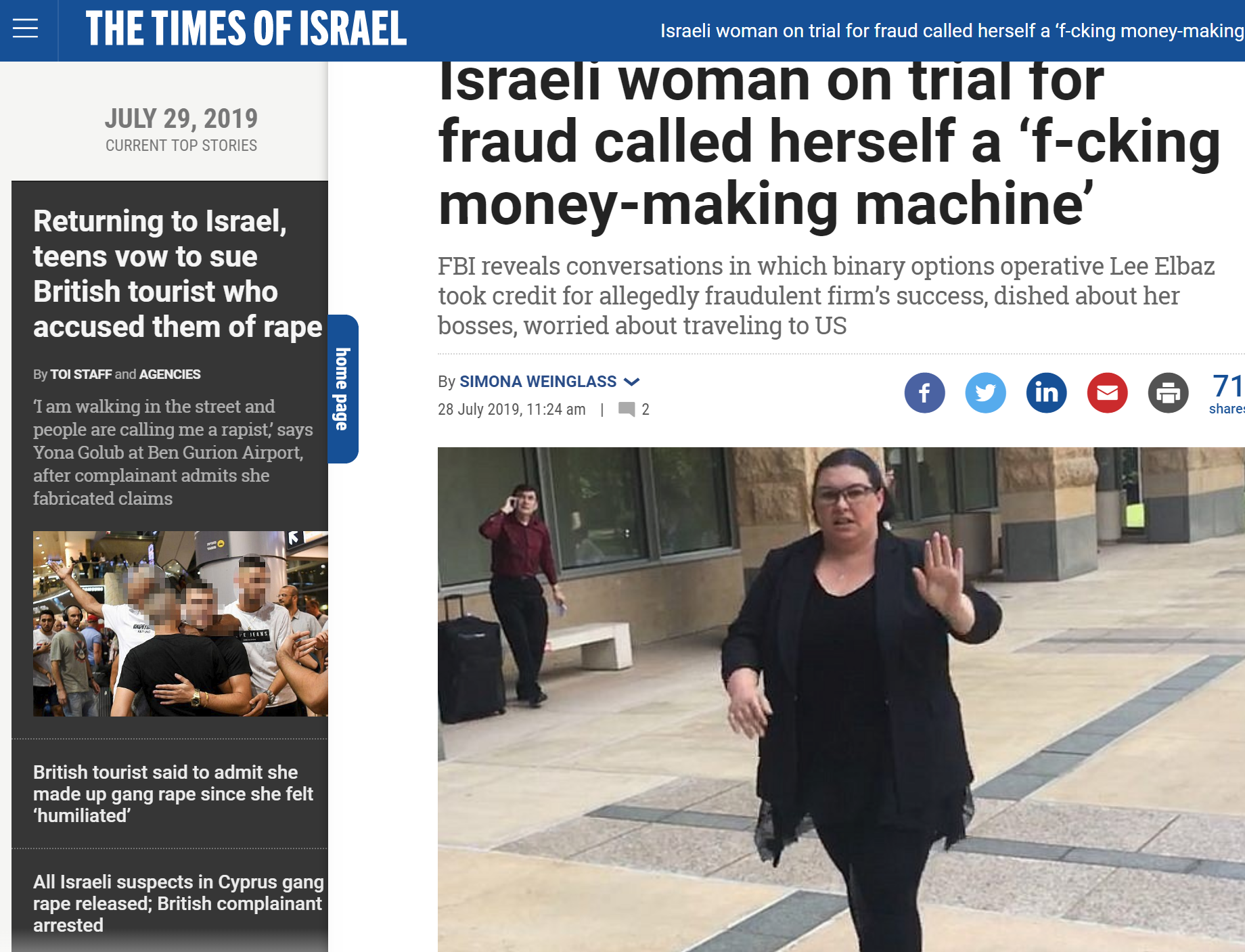 Simona Weinglass and The Times of Israel report on Lee Elbaz