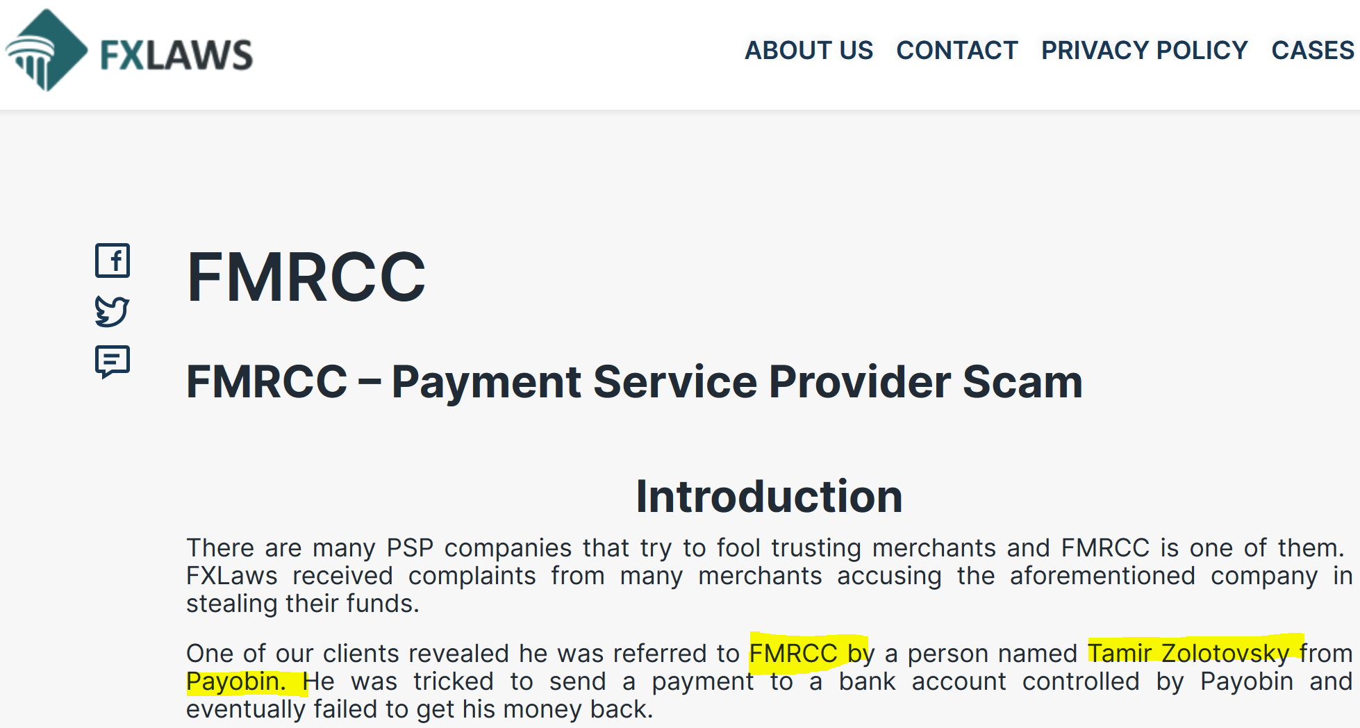 FXLaws FMRCC report FXLaws review on FMRCC and Payobin