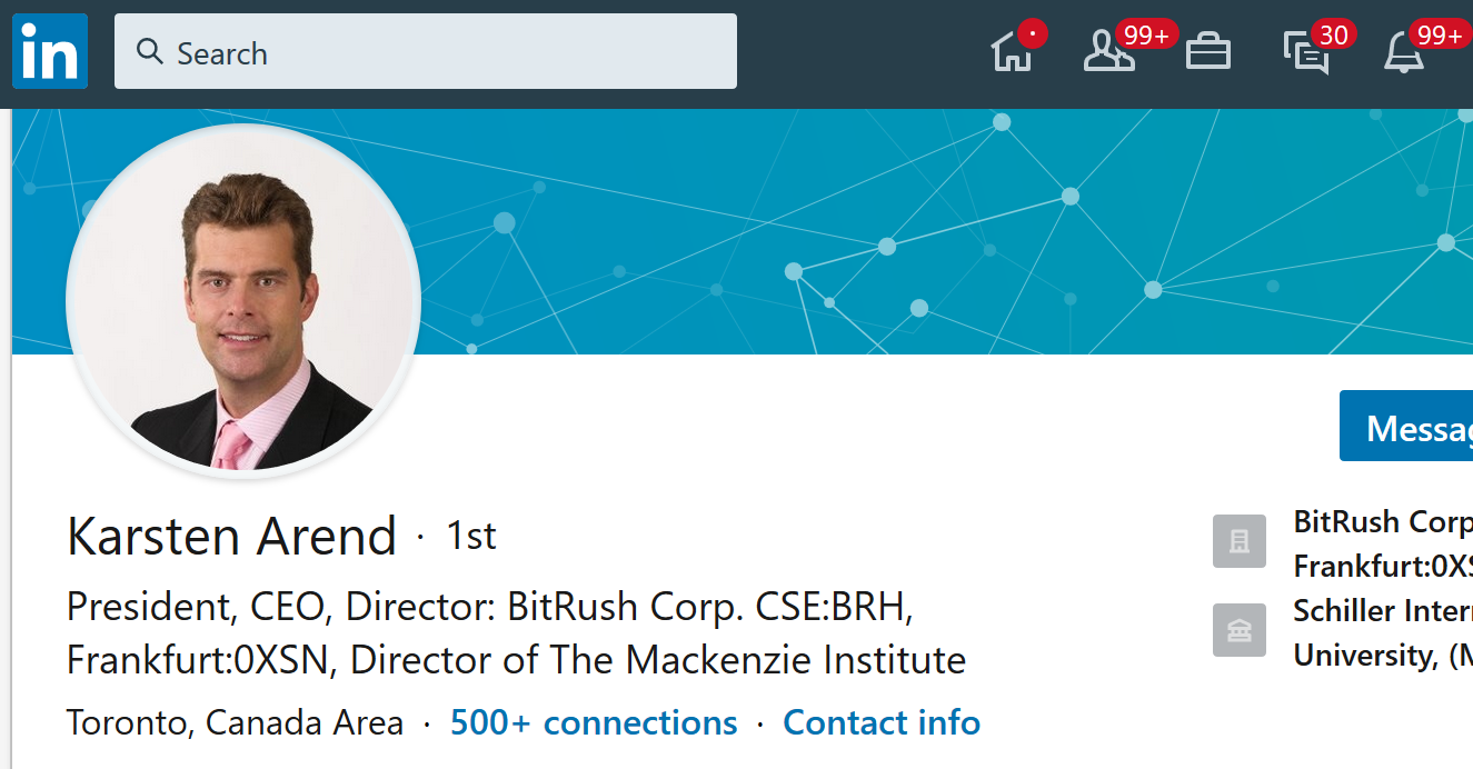 Karsten Arend BRH Karsten Arend of BitRush Corp