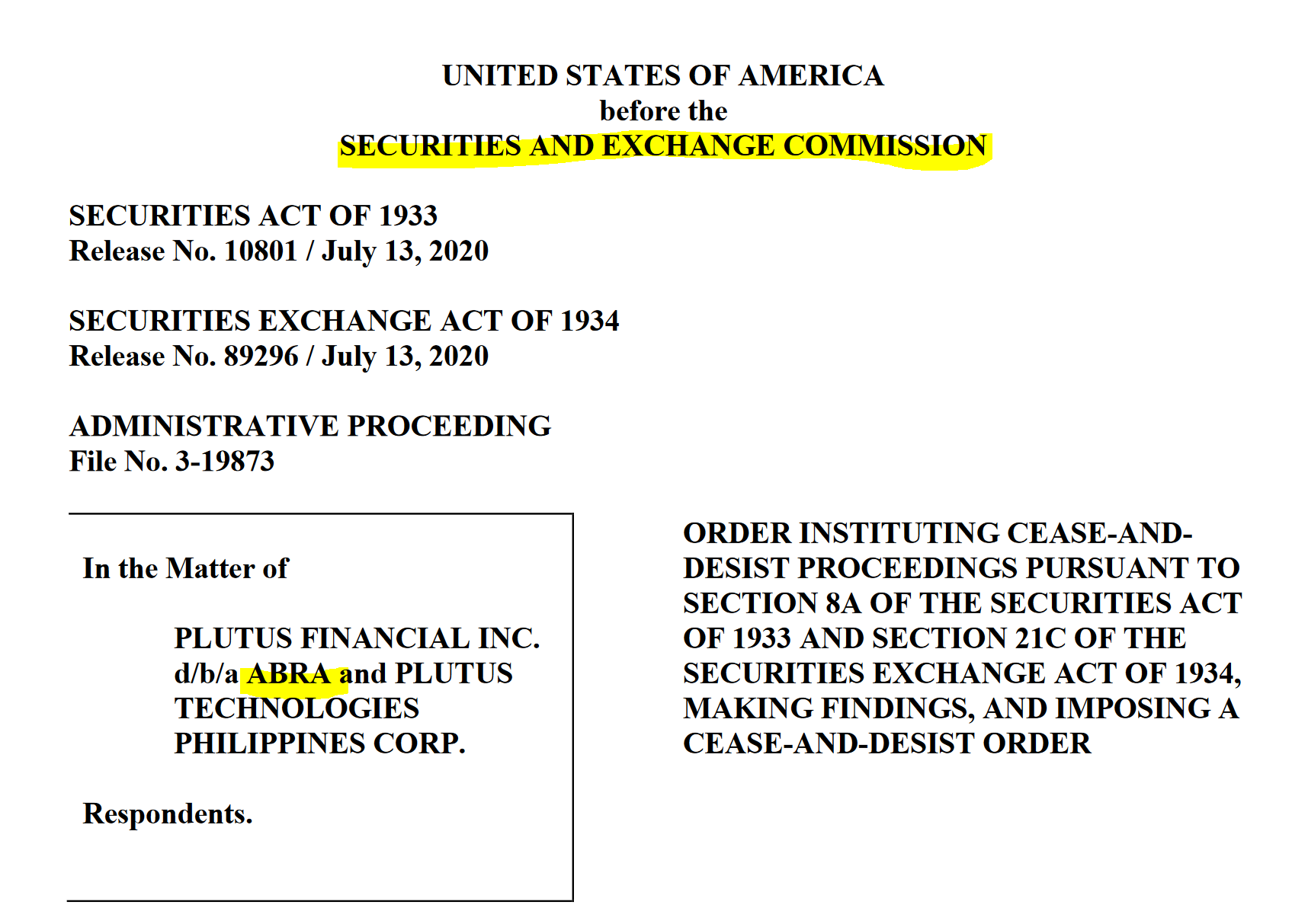 SEC and CFTC order Abra cease and desist SEC and CFTC close down Abra crypto trading app