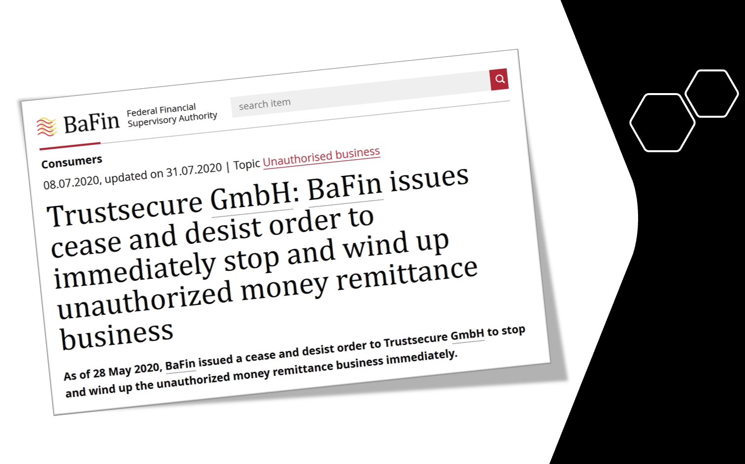 German BaFin issues cease and desist order to illegal payment processor TrustSecure