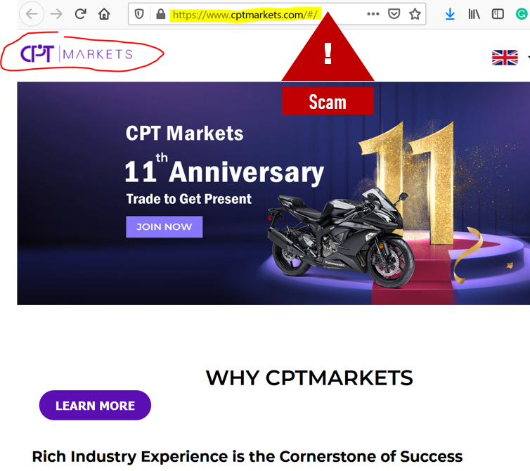 CPT Markets broker scam cloning regulated entity