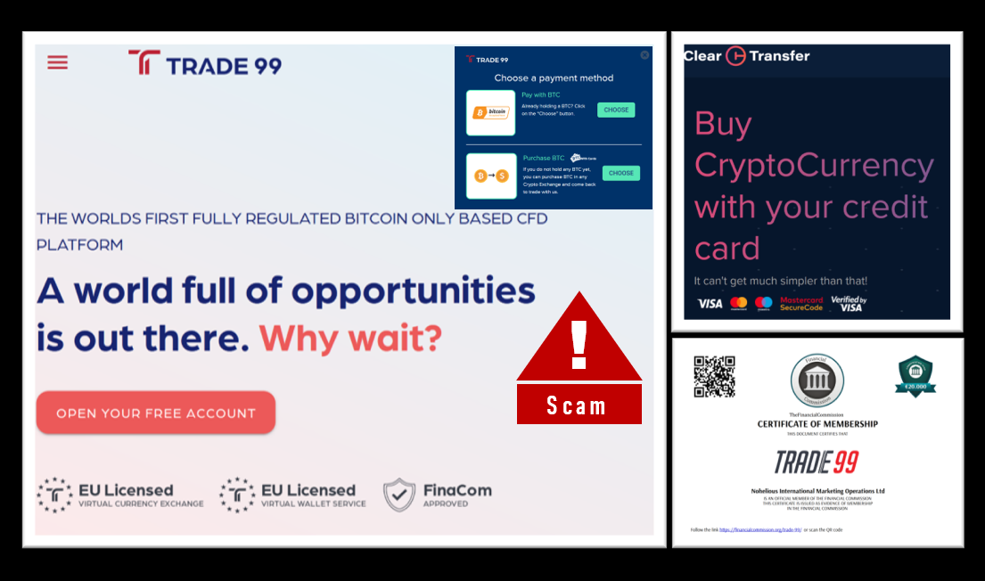 Scam warning Trade99 and ClearTransfer and vanished BTCwithcard