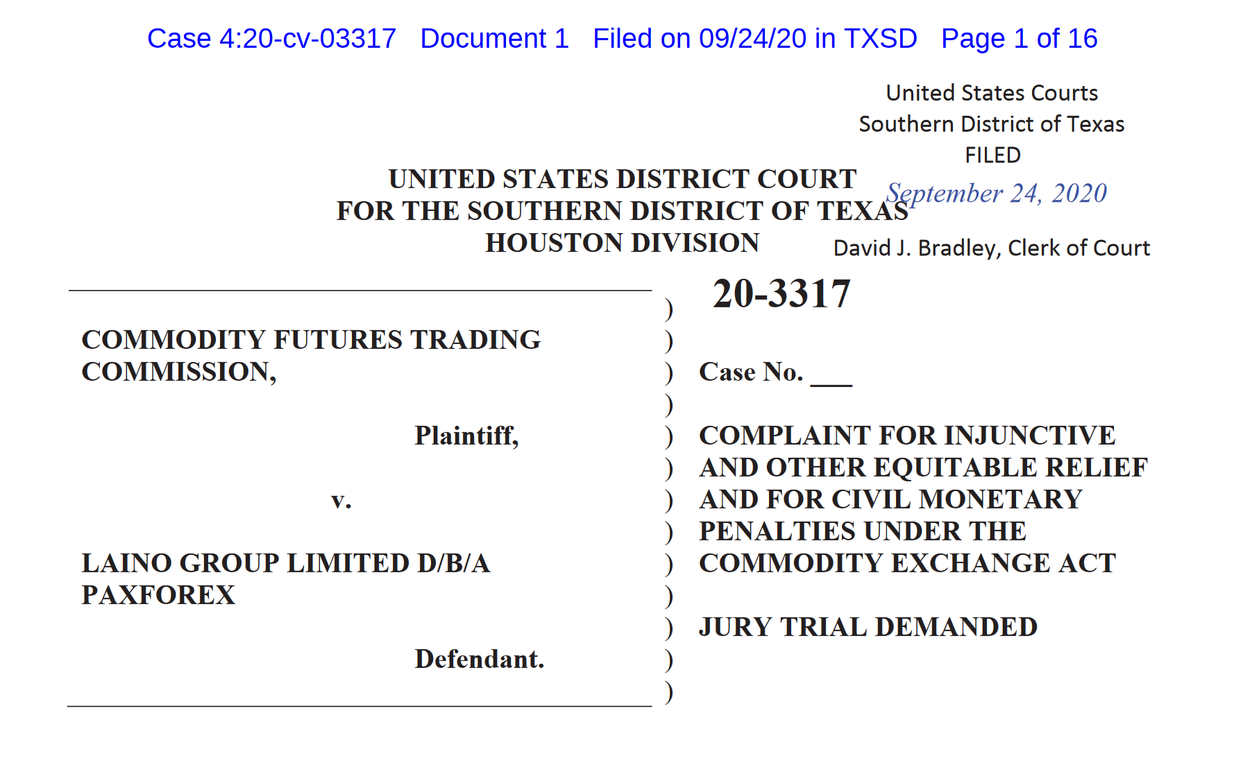 CFTC Complant PaxForex CFTC complaint against PaxForex