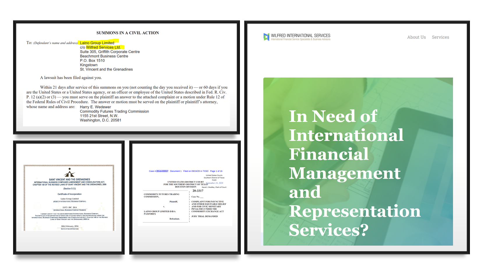 CFTC Wilfred Services PaxForex CFTC Complaint PaxForex served on Wilfred Services