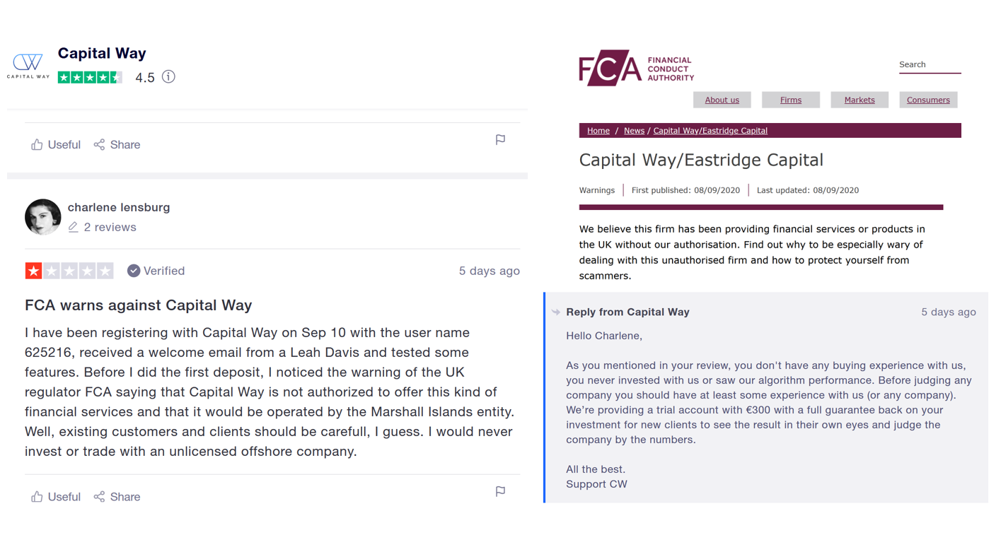 TrustPilot Charlene answer TrustPilot and the Capital Way broker scasm