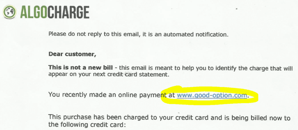 AlgoCharge processed payments for binary options scam good option