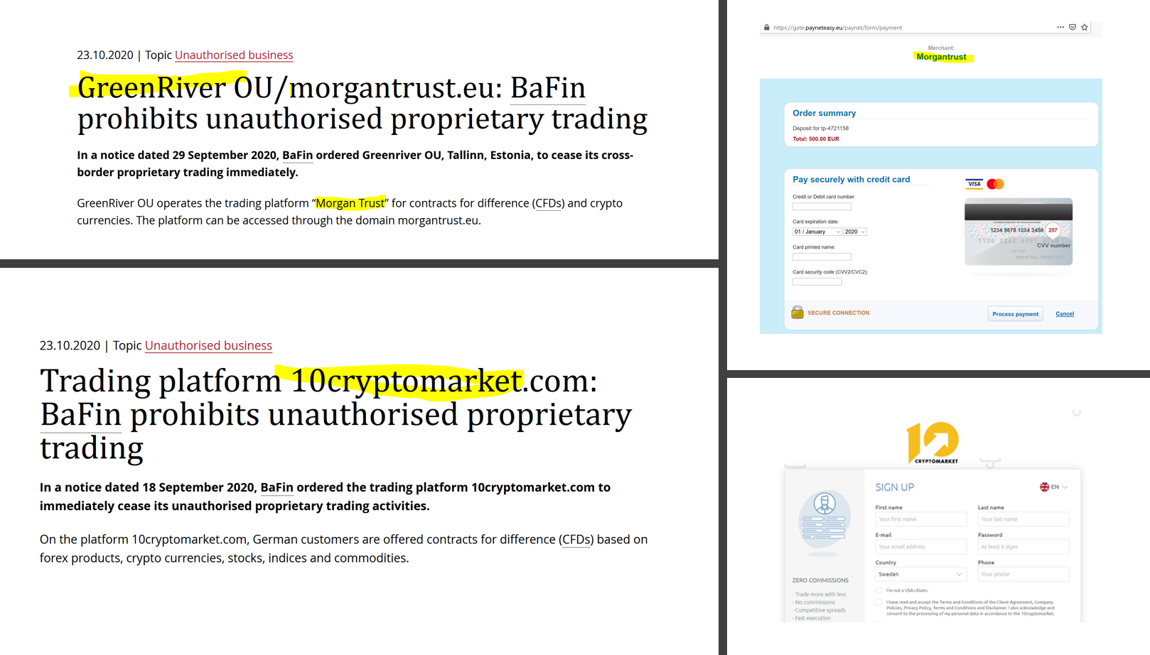 BaFin Morgan Trust and 10CryptoMarket BaFin issued cease and desist orders against MorganTrust and 10CryptoMarket