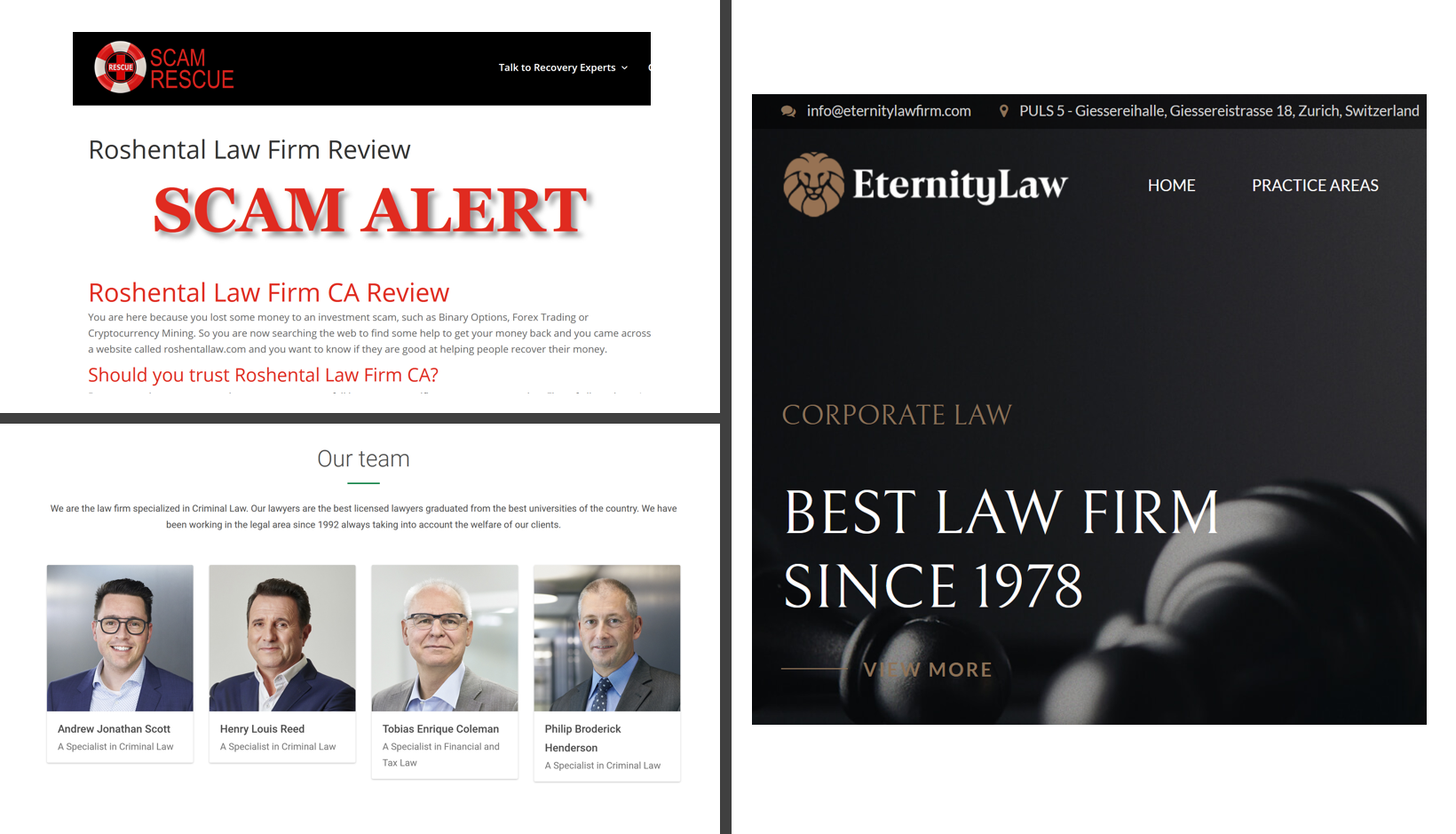 Roshental and Eternity Law Scams Investor Warning against Eternety Law fund recovery scam