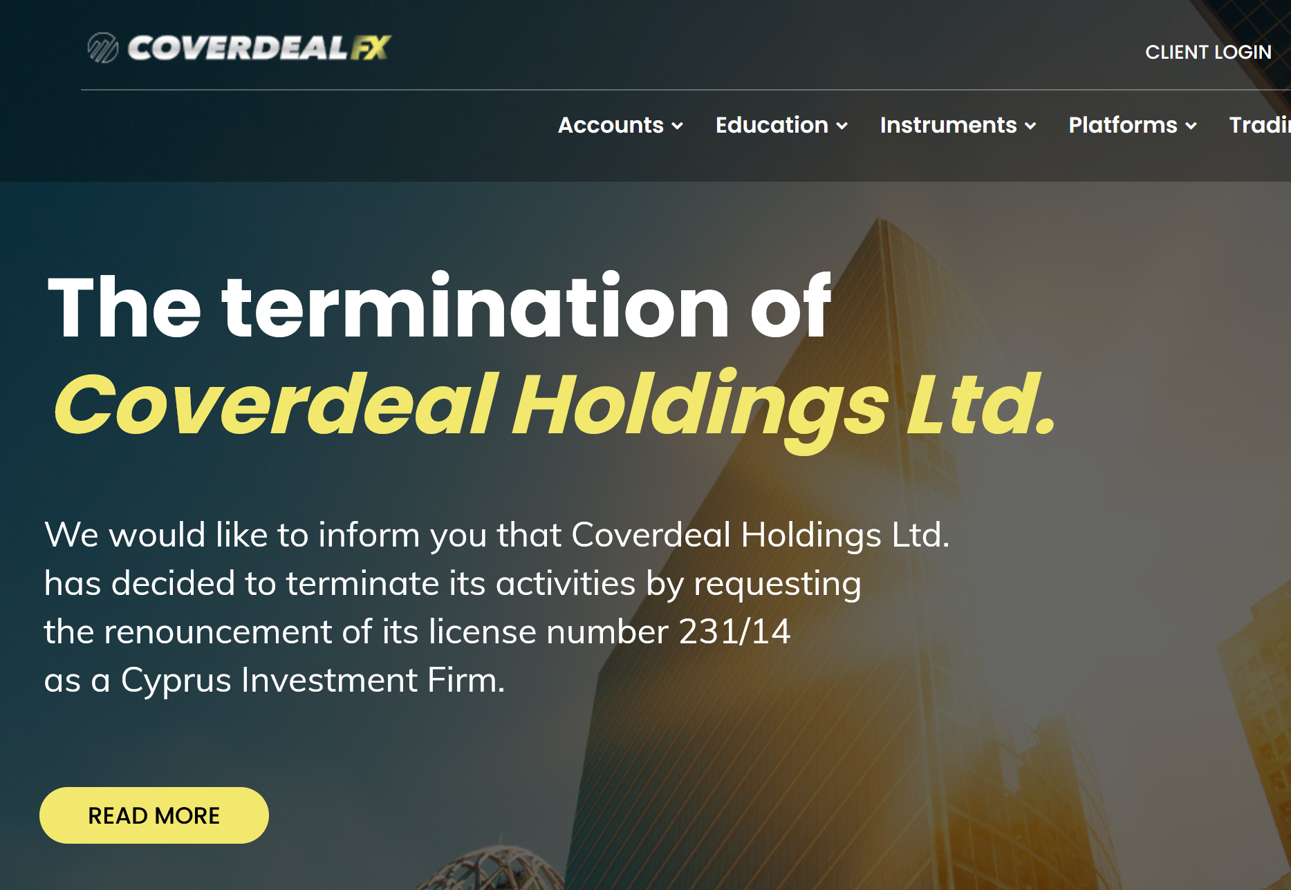 Coverdeal and CoverdealFX terminated