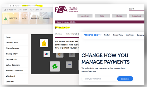 Bimfx24 and BridgerPay FCA warning against BimFX24 broker scam with BridgerPay