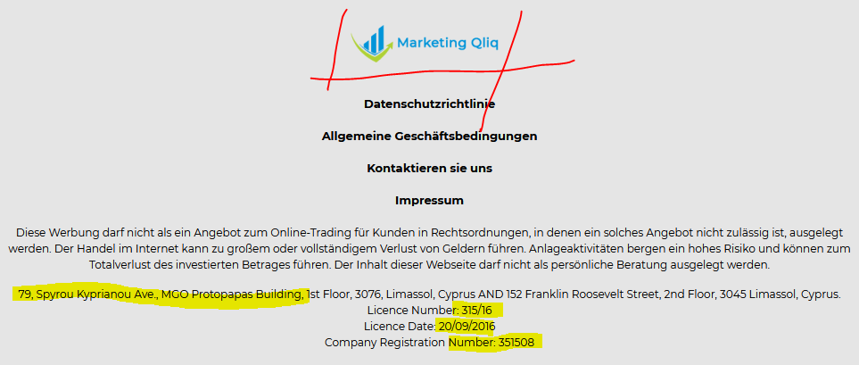 Marketing Qliq scam provides data of CySEC licenses FXBGI Broker Finanial Invest