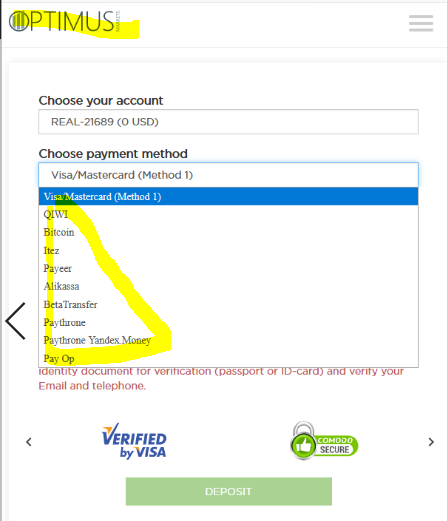Optimus Markets scam an its payment options