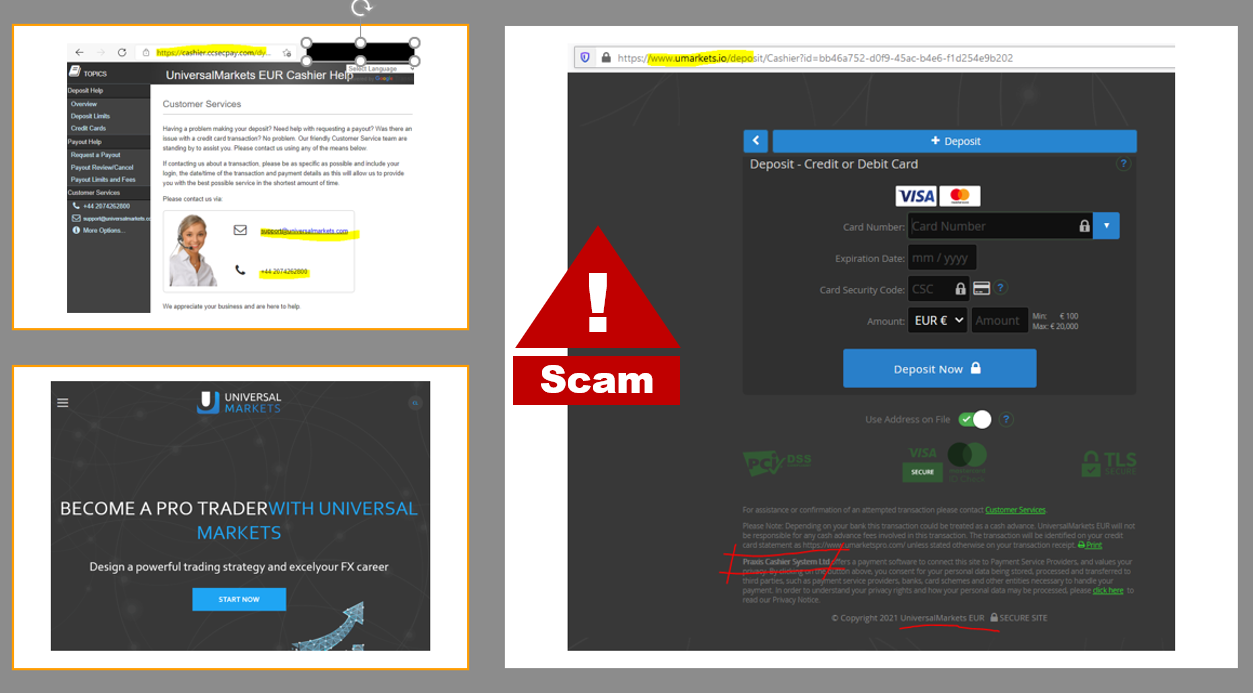 Investor warning Universal Markets broker scam with Praxis Cashier