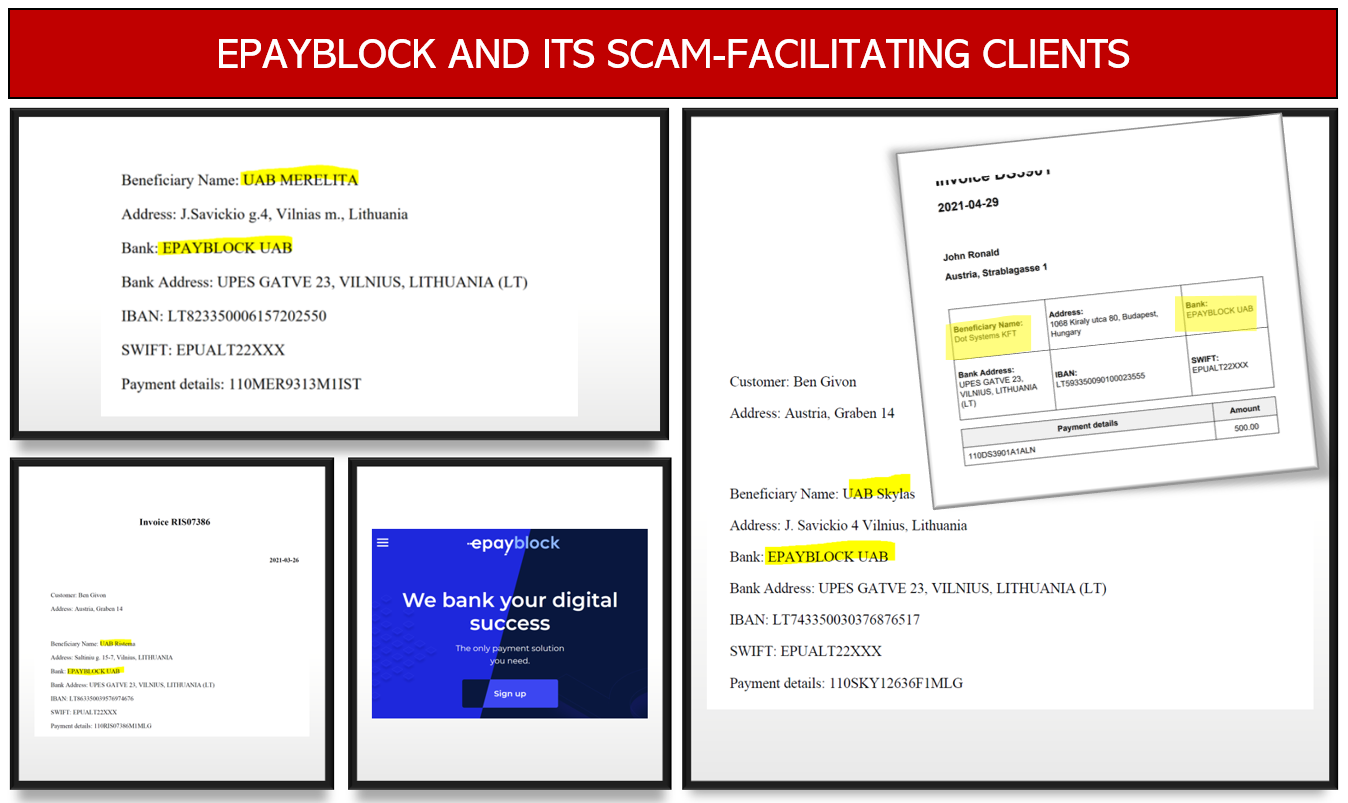 Epayblock scam clients Lithuanian Epayblock and its scam-facilitating clients