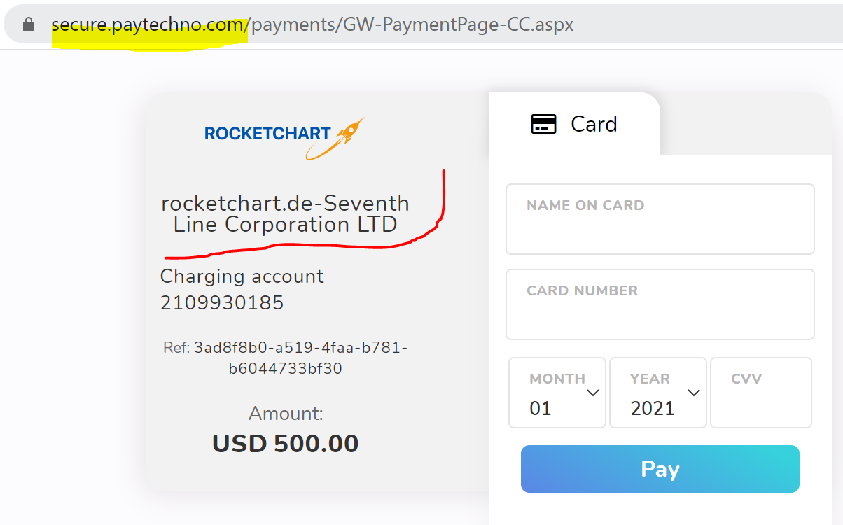 RocketChart-PayTechno PayTechno facilitates rocketchart broker scam