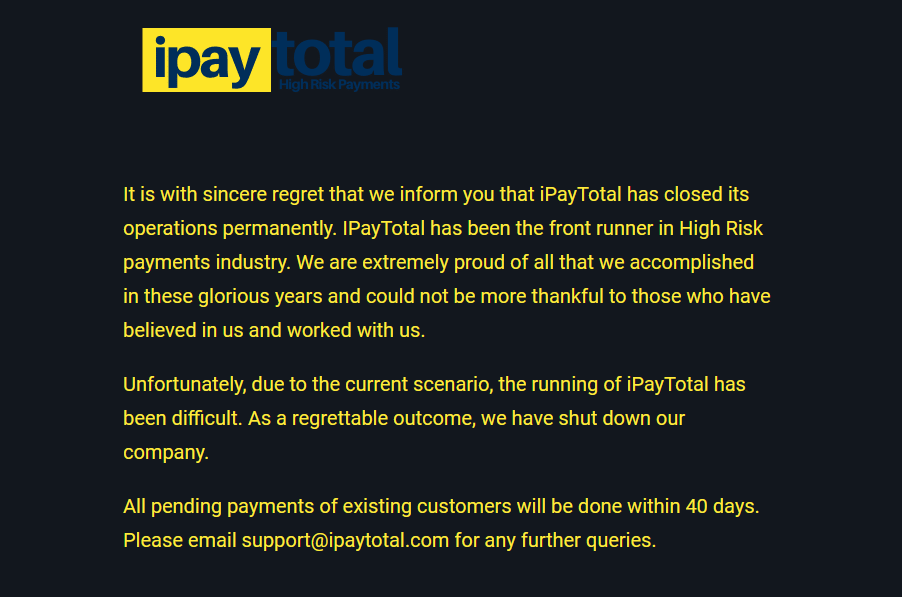 notorious high-risk payment processor iPayTotal closes down