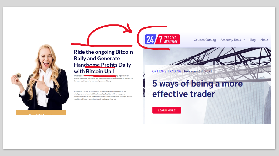 BitcoinUp fraud campaign promotes 24/7 Trading Academy scam