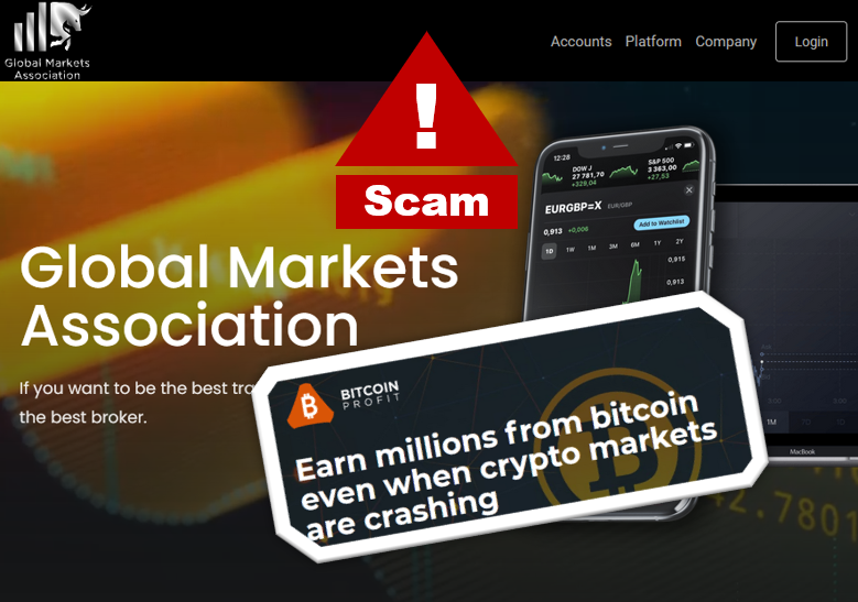 Global Markets Association FI Fraudullent Bitcoin Profit campaign promotes Global Markets Association