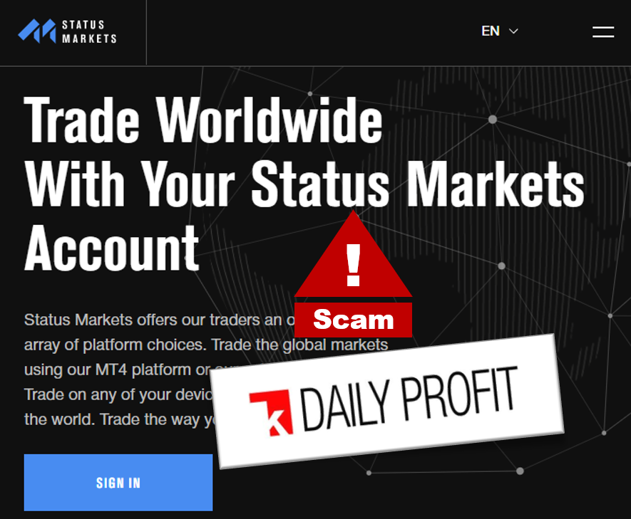 Status Markets FI Investor warning against Status Markets scam promoted by 1k Daily Profit campaign