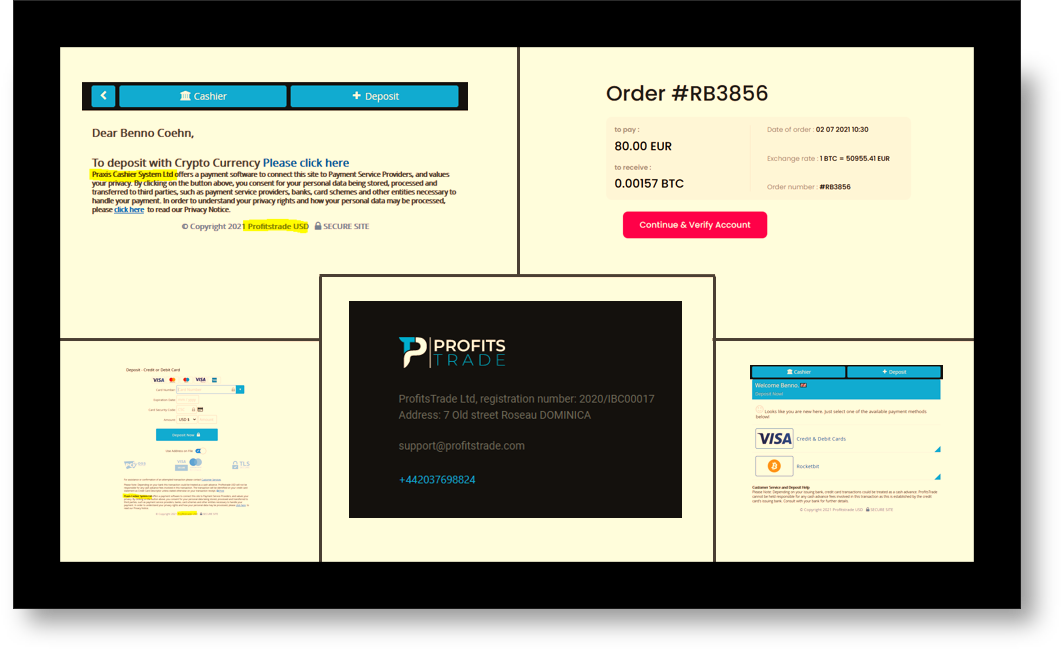 ProfitsTrade scam facilitated by Praxis Cashier and Bitcoin Profit fraud campaign