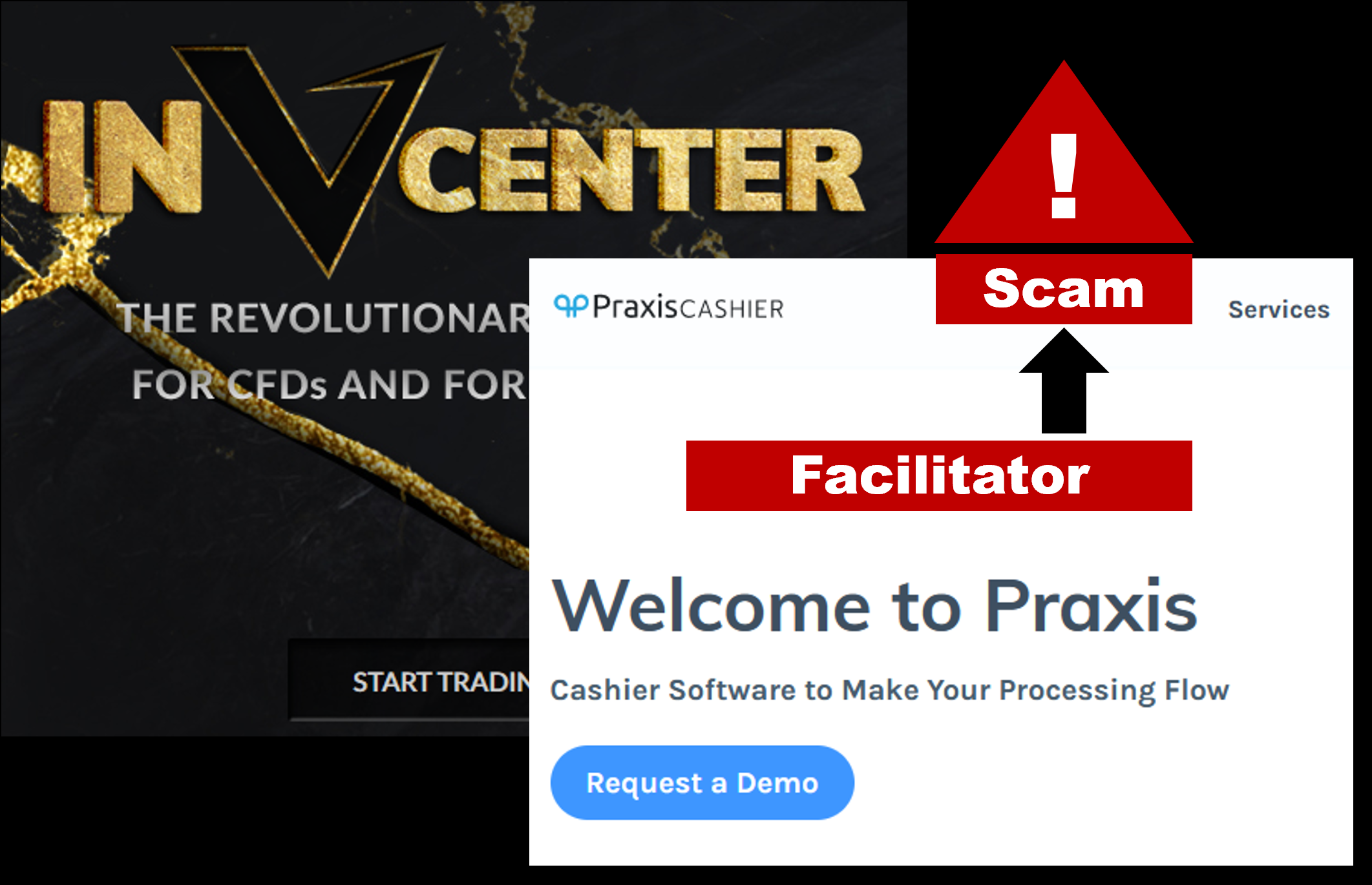 InVcenter FI InvCenter broker scam facilitated by Praxis Cashier