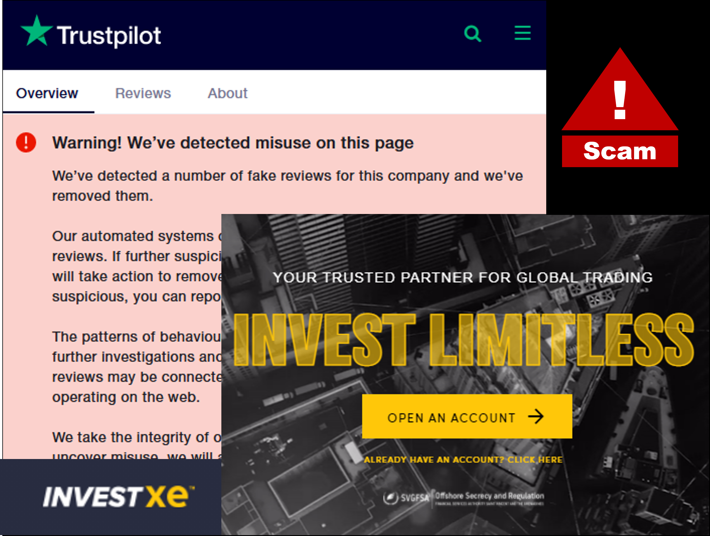 InvestXE Trustpilot FI warning against InvestXE broker scam