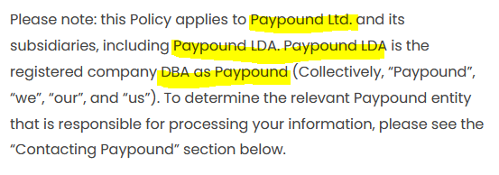 high-risk payment processor Paypound operated by a Paypound LDA