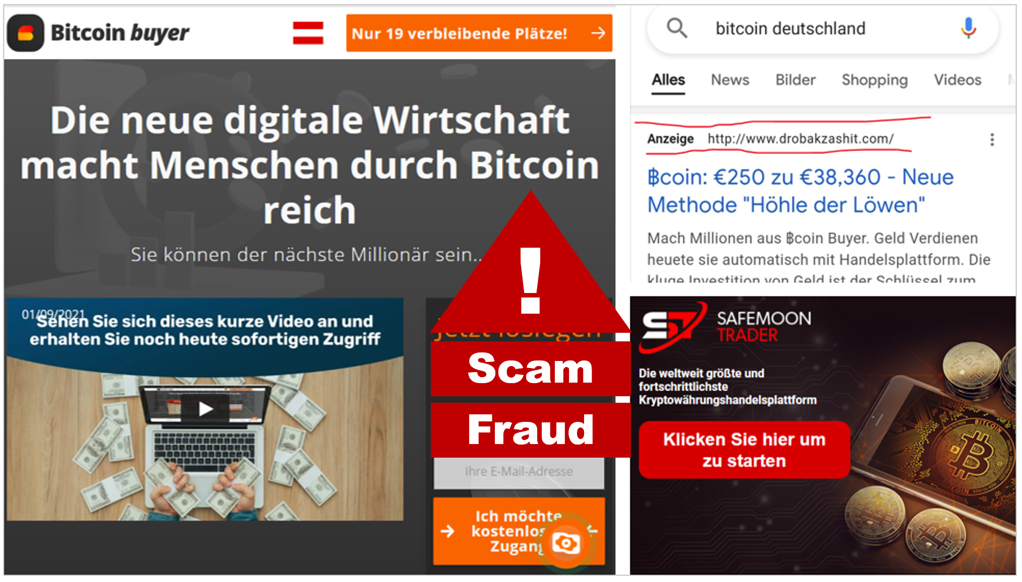 Bitcoin buyer with Safemoon Trader Safemoon Trader scam promoted by Bitcoin buyer fraud campaign
