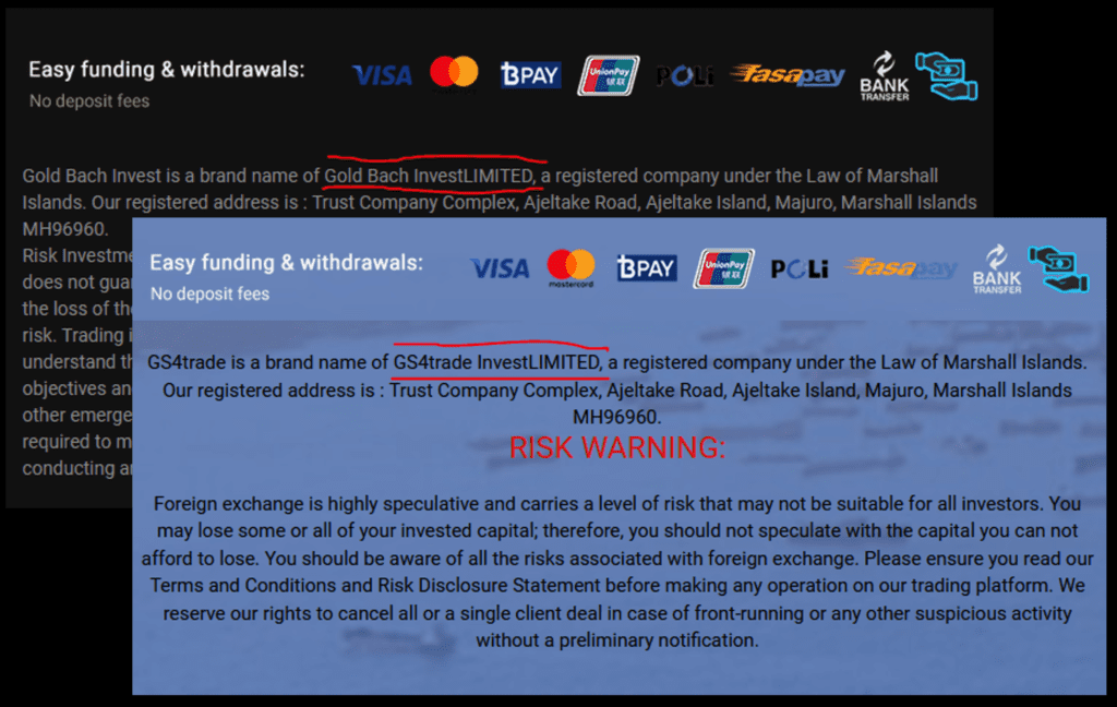 GS4Trade and GoldBachInvest share the same website templates