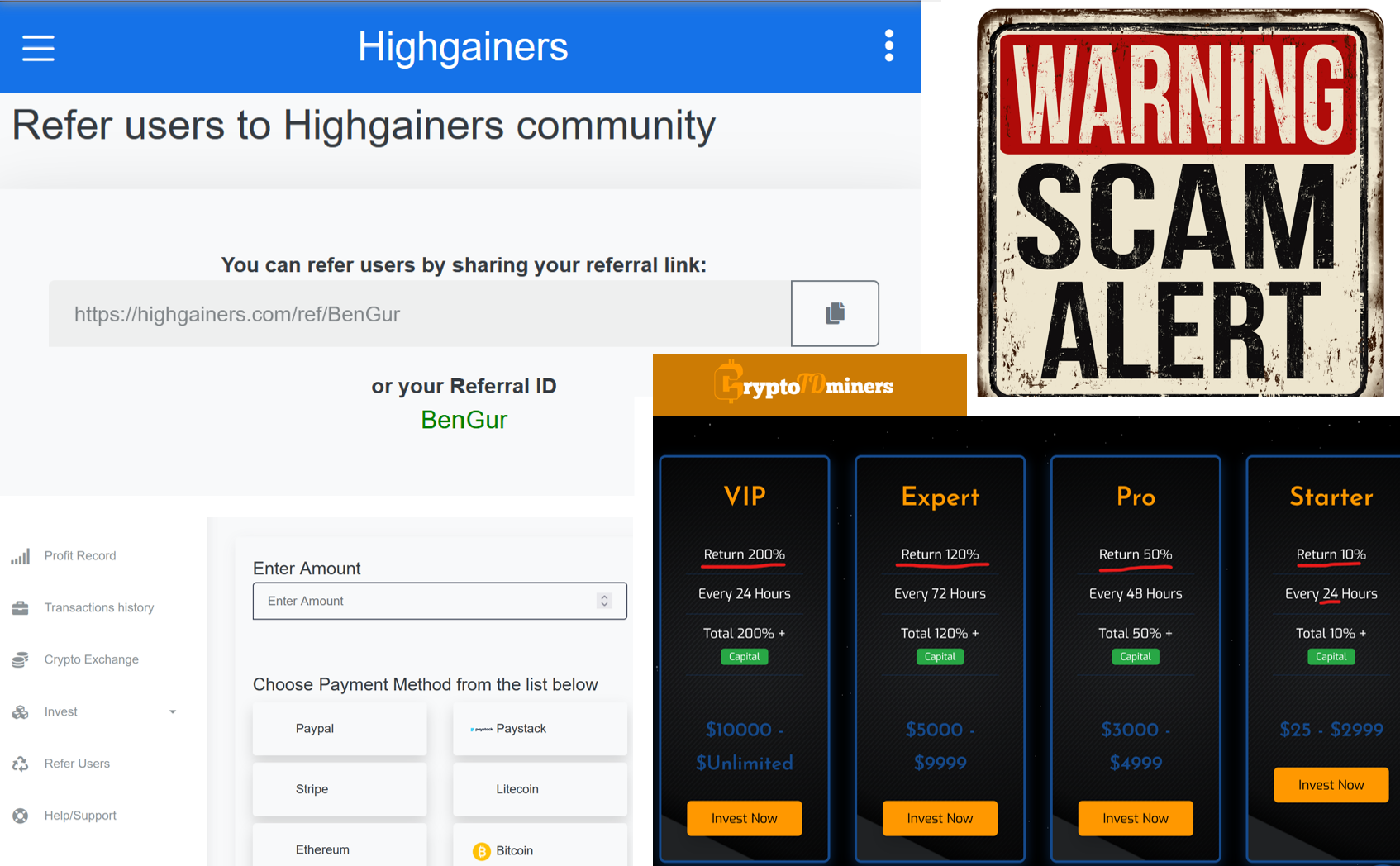 CryptoTDminers HighGainers FI Warning against CryptoTDminers and HighGainers crypto fraud schemes