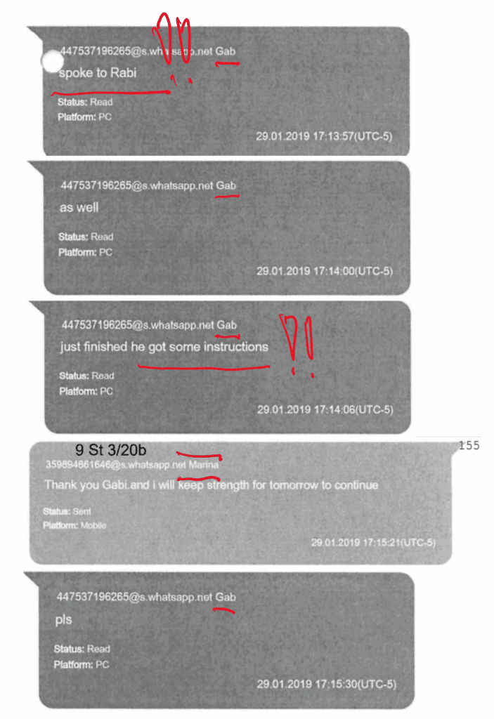 WhatsApp communication between Gery Shalon and Marina Barak