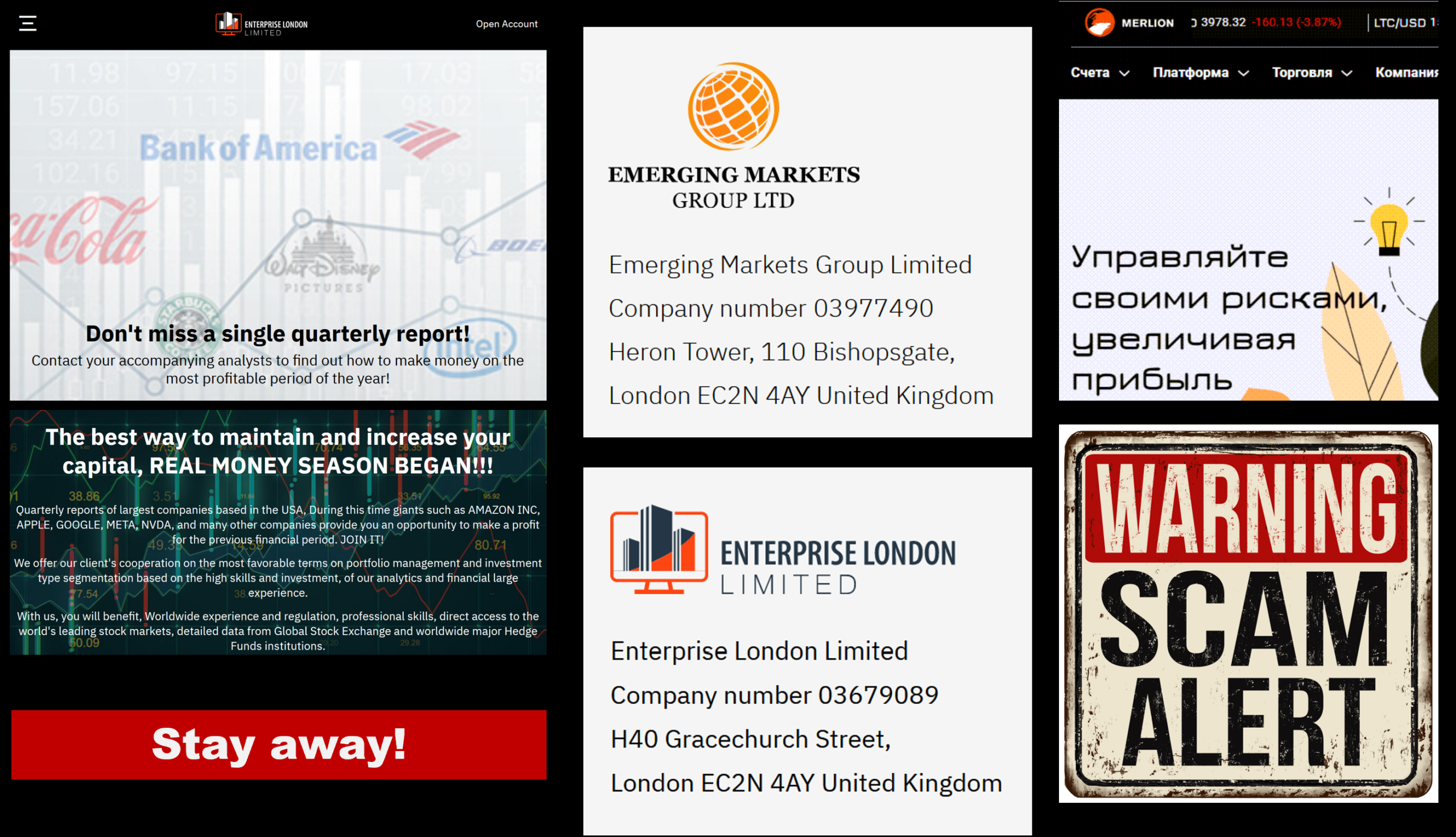 Emerging Markets Enterprise London FI investor warning against emerging markets group broker scam network