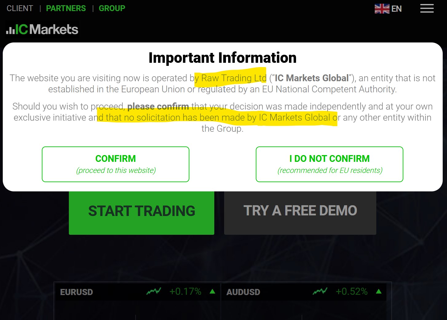 IC Markets Global confirmation Offshore broker IC Markets onboards European consumers