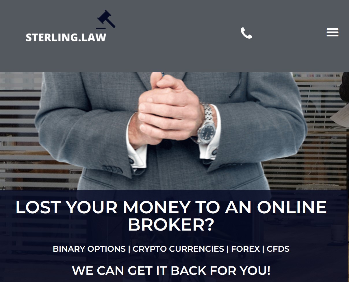 Sterling Law Screen warning against Sterling Law fund recovery scam