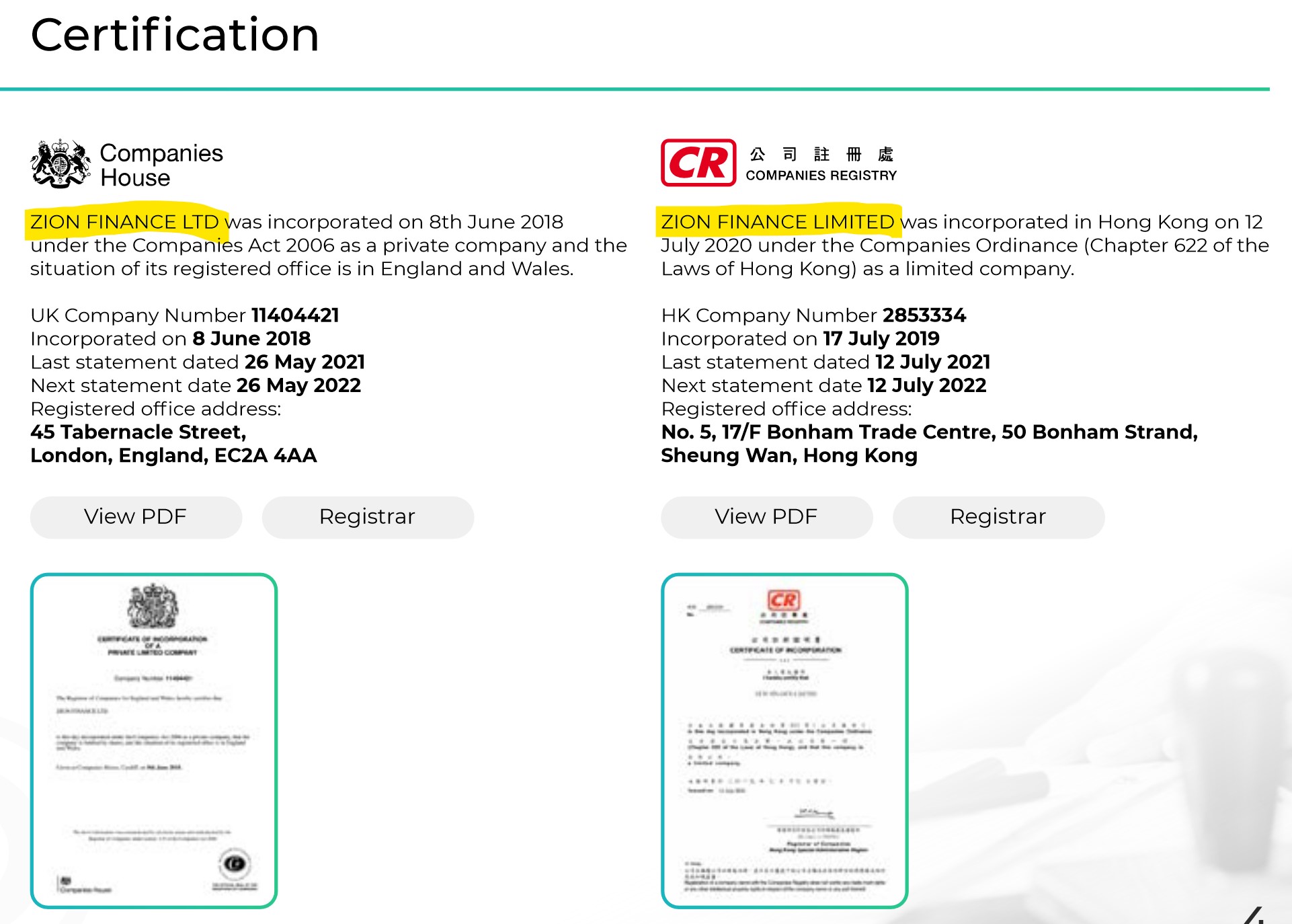 Zion Finance Certificates investor warning against Zion Finance