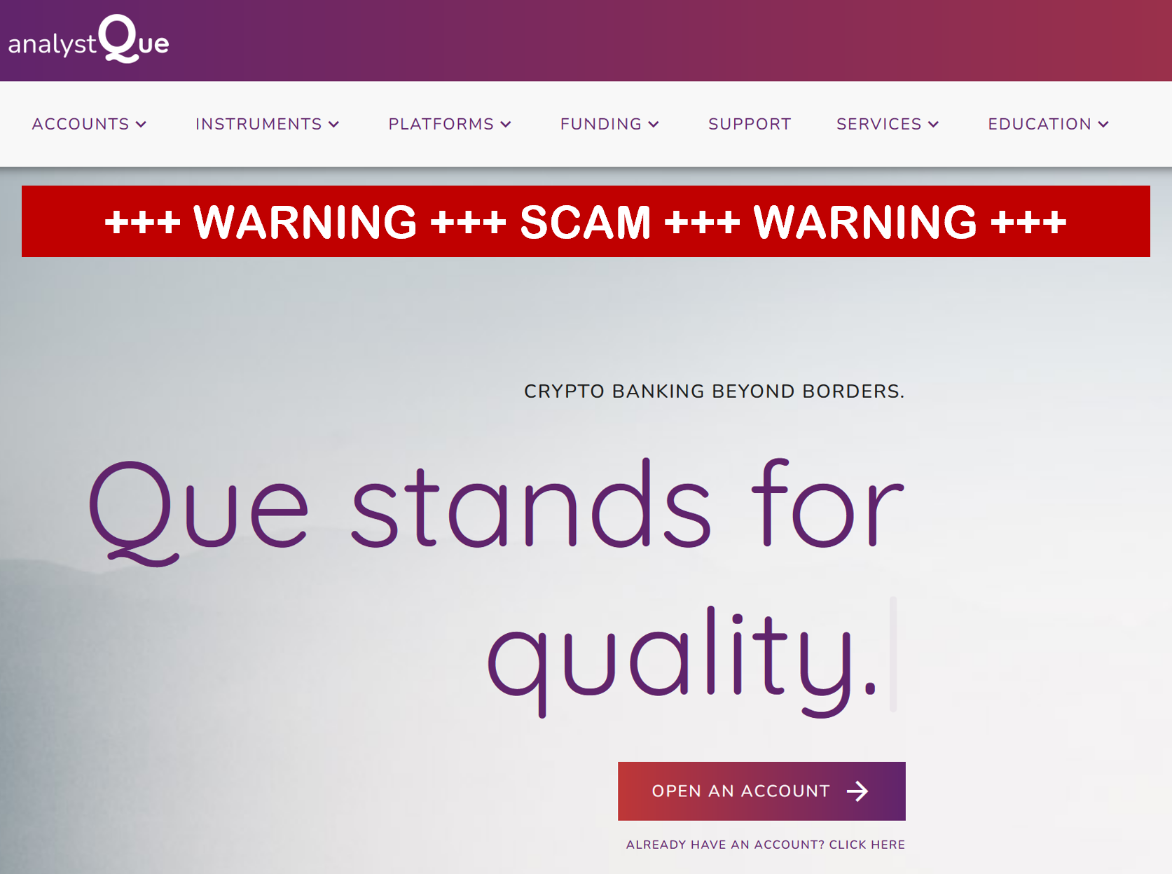 AnalystQue investor warning against AnalystQue broker scam