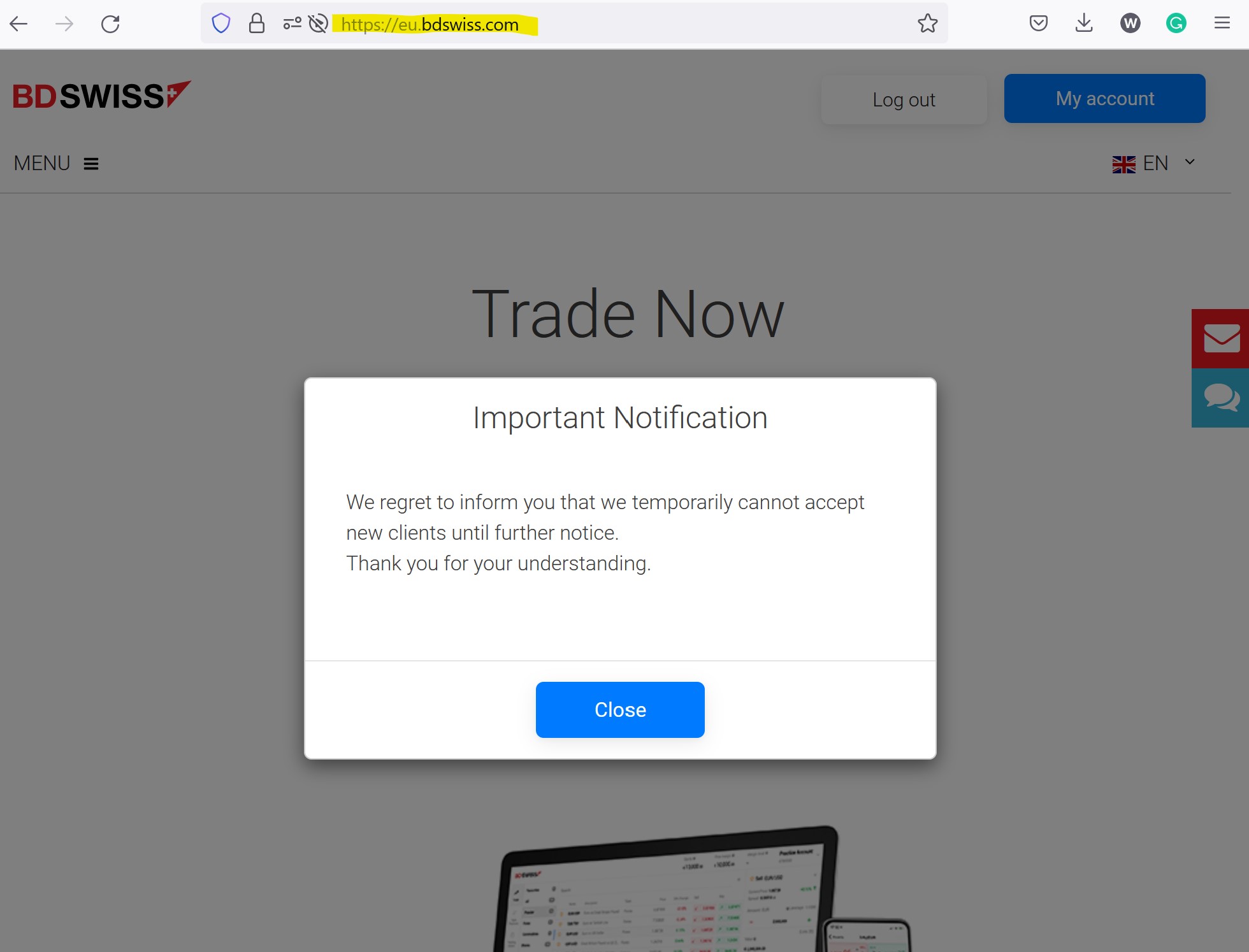 CySEC regulated BDSwiss does not accept new clients