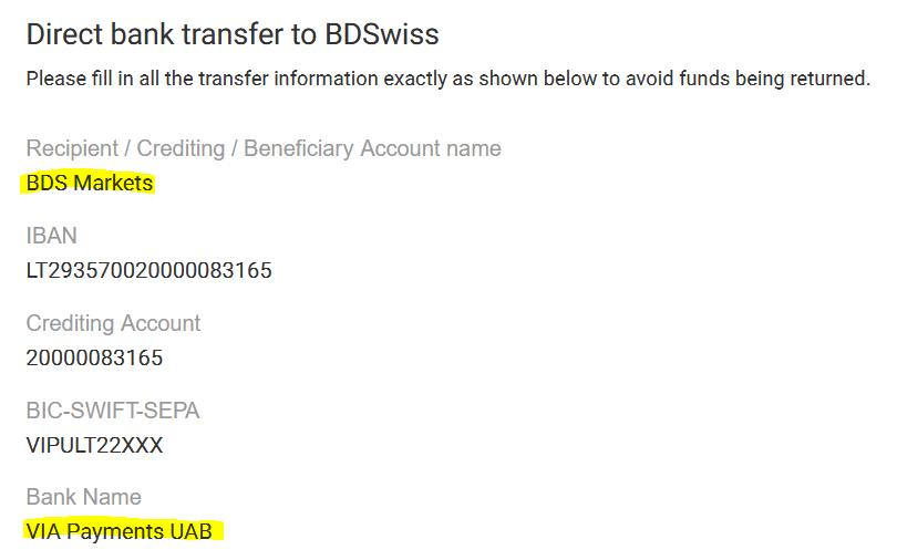 Offshore broker BDS Markets and its bank account with VIA Payments in Lithuania