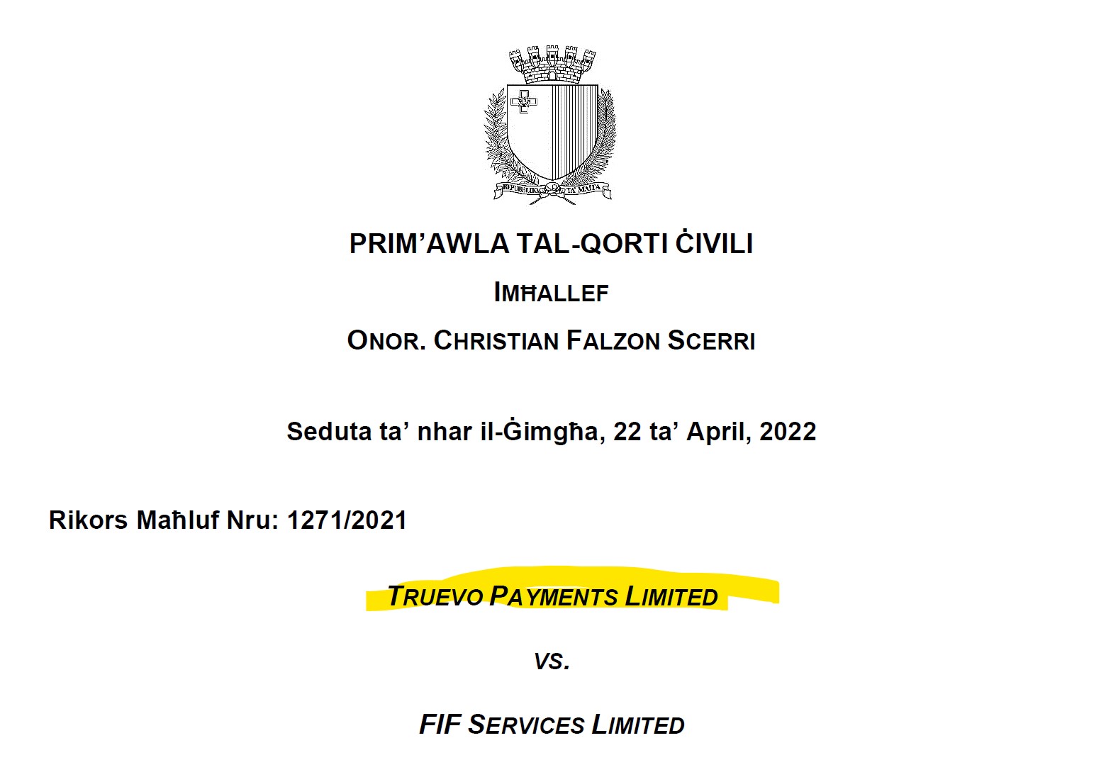 Truevo vs FIF Services Truevo Payments deceived by FIF Services