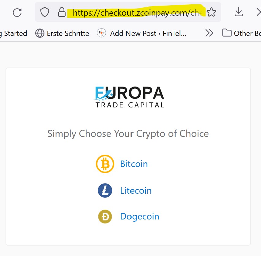 Europa Trade Capital facilitated by Zcoinpay crypto payment processor
