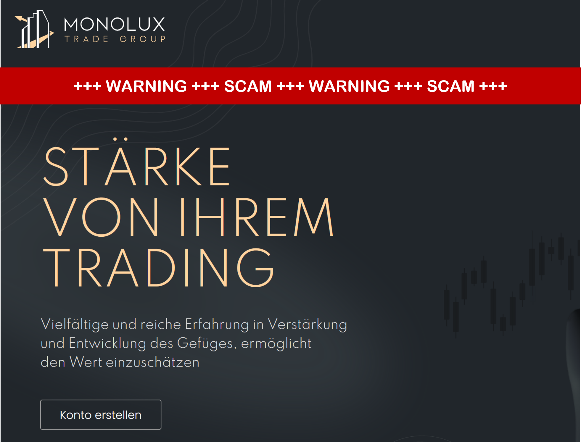 Investor warning against Monolux Trade Group on FinTelegram