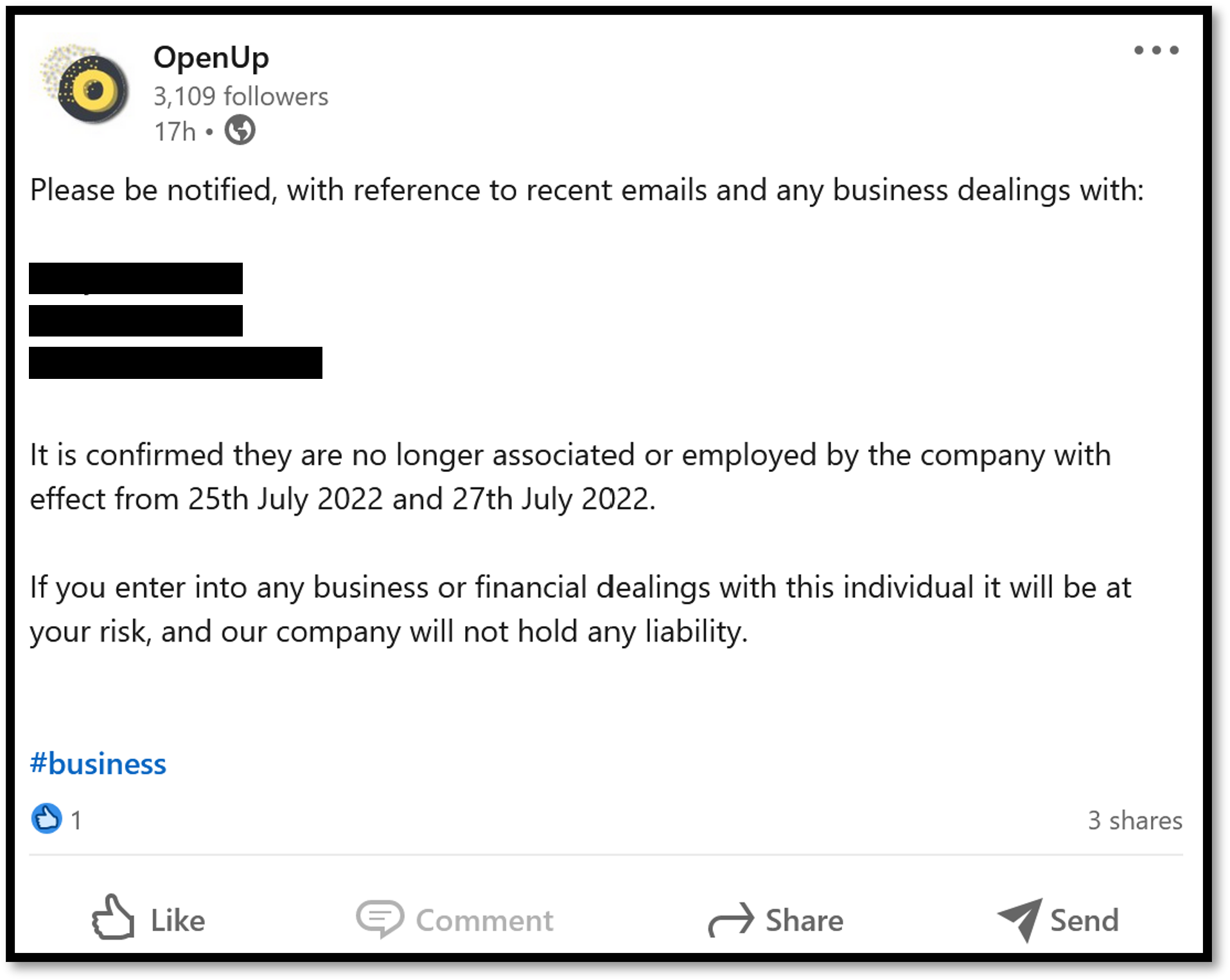 OpenUp.Finance LinkedIn posting