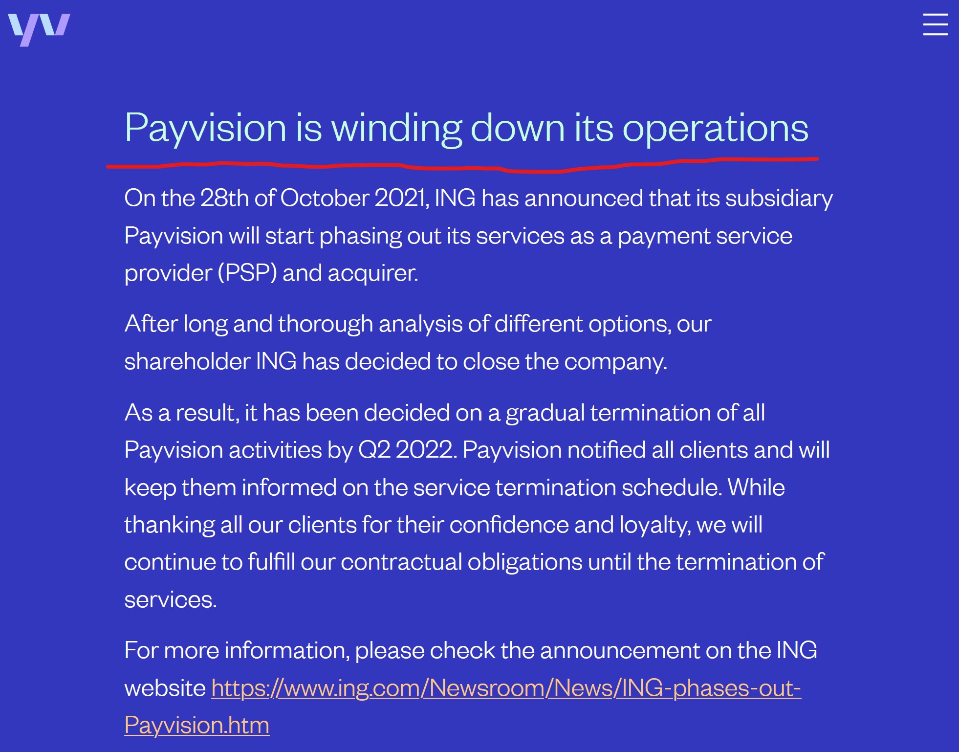 Payvision screen ING terminates Payvision and EFRI sends open letter