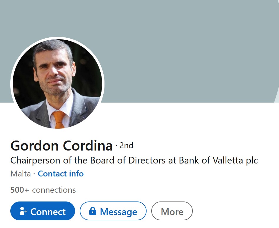 Gordon Cordina LinkedIn Bank of Valetta Chairman Gordon Cordina
