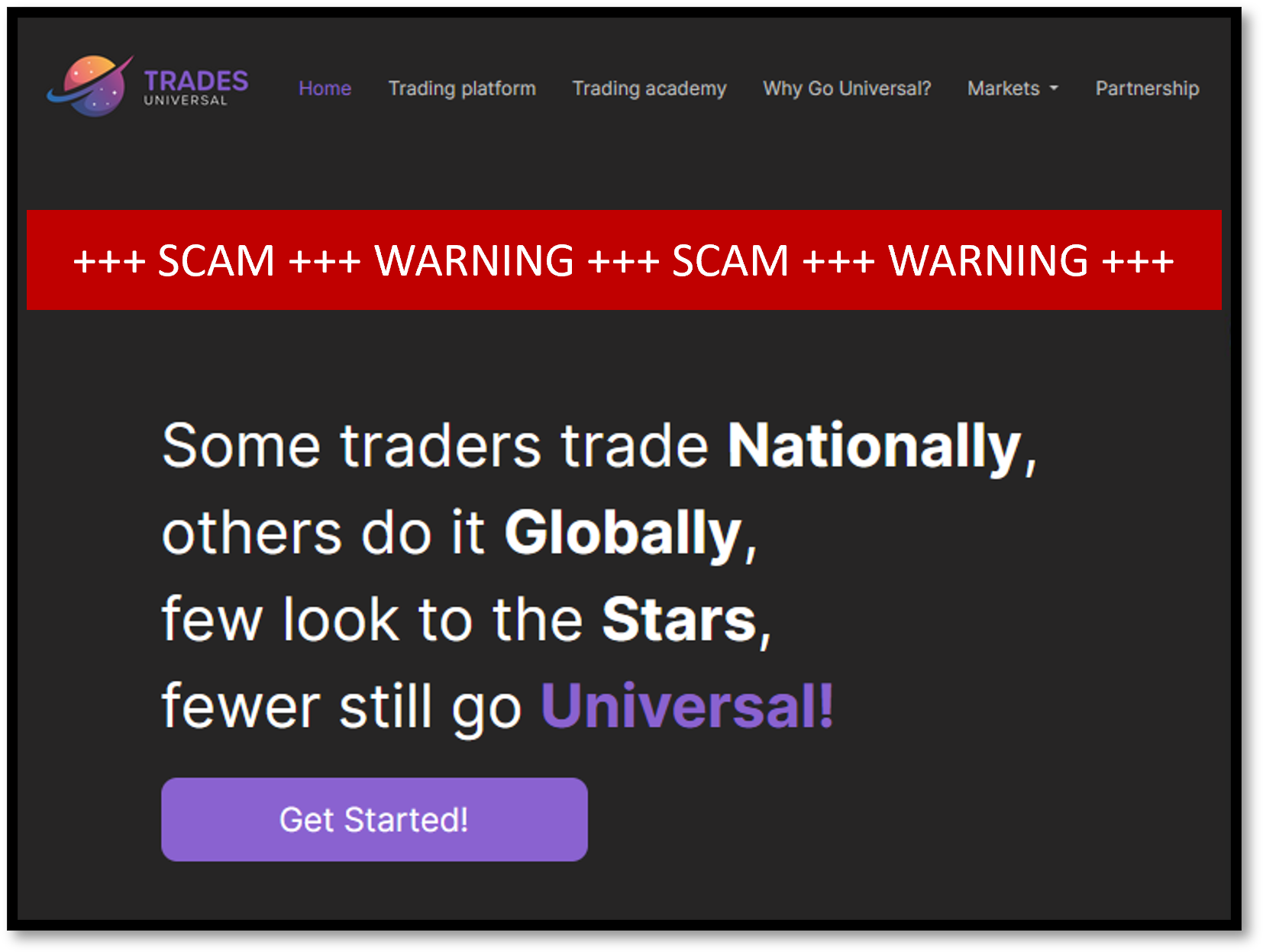 Trades Universal FI investor warning against Trades Universal