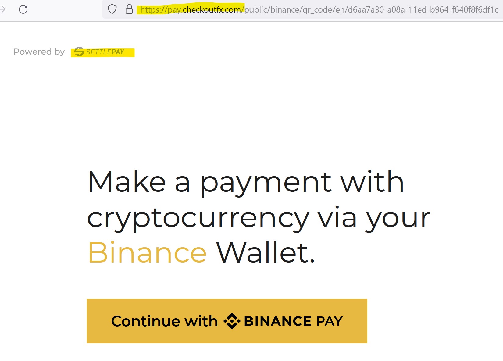 Binance Pay service provided by SettlePay and CheckoutFX