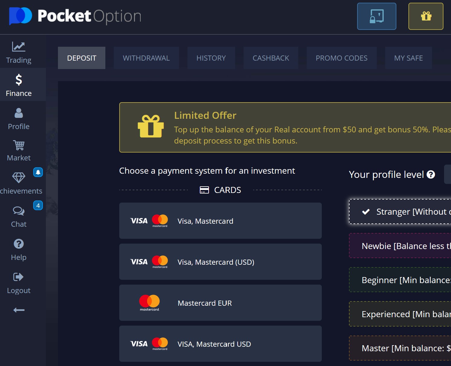 Pocketoption screen investor warning against Pocketoption and Po Trade